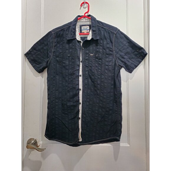 Point Zero Black Label Semi-Fit M Men's Short Sleeve Shirt - Navy Button Down - Picture 14 of 16